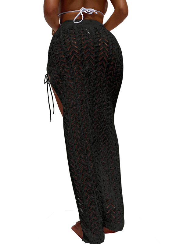 Sarong pour femmes, mini jupe longue de plage, couleur unie, avec fente latérale