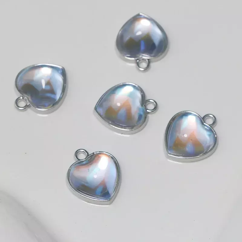 Crystal Hearts Alloy Pendant para fazer jóias, brincos DIY, colar, pulseira, acessórios, atacado, 5pcs