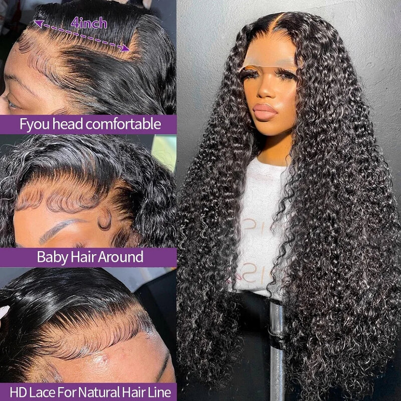 13x6 Transparent Lace Frontal Human Hair Curly Wigs 30 inch Brazilian Guleless Wigs Loose Deep Wave 13x4 Lace Front Wig on Sale