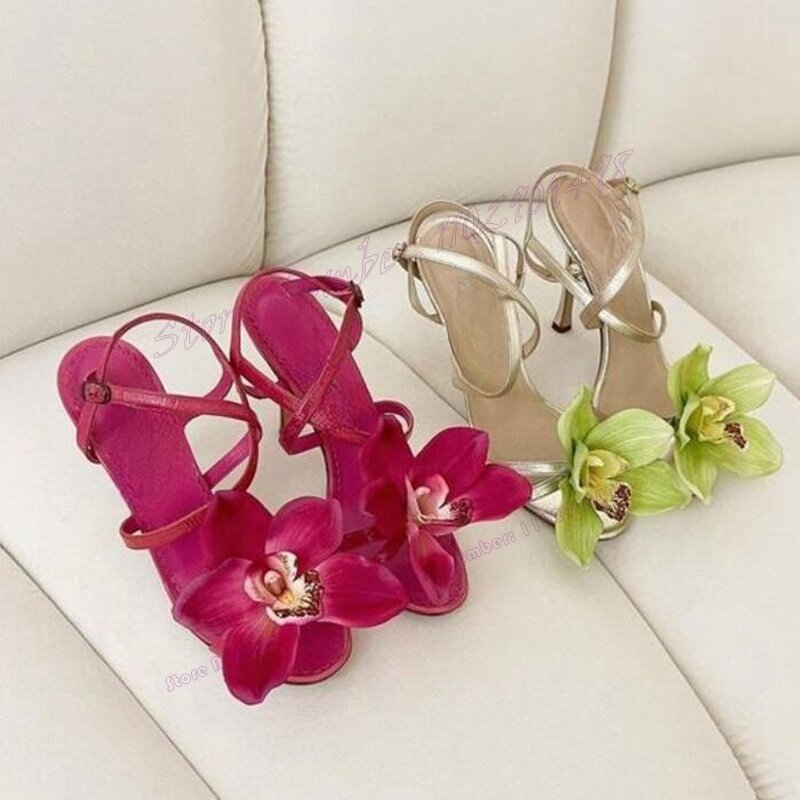 Rose Red Flower Back Strap Sandalen Open Toe Schuhe für Frauen Stilettos High Heels elegante Abends chuhe Zapatos Para Mujere