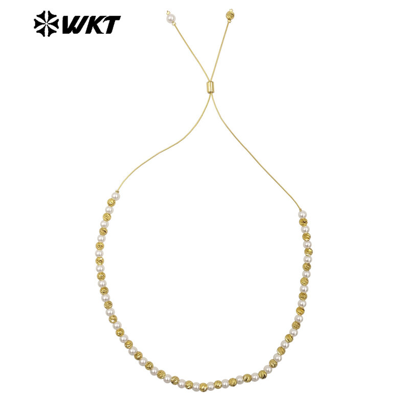 WT-JFN20 Trendy And Elegant Artificial Pearl Spacer With Gold Beads Design Can Be Adjustable Necklace For Women Daily Decorated