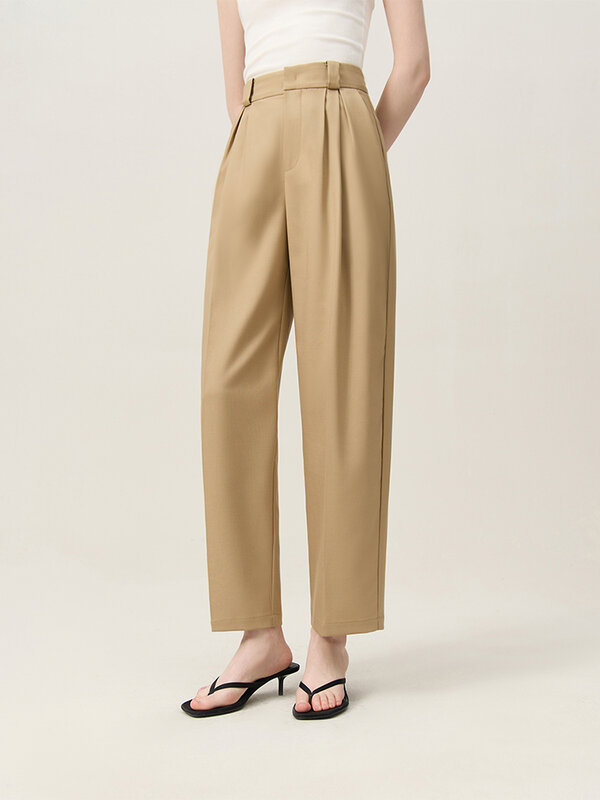 FSLE-Pantalones clásicos de cintura alta para mujer, ropa de calle informal recta, pantalones minimalistas ajustados, 24FS12107, 2024