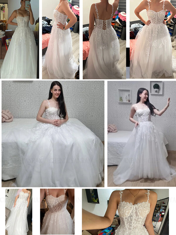 High Quality Wedding Dress For Bride Tulle Spaghetti Straps Lace Up Bride Gowns Civil Applique A-Line Sweep Train Robe De Mariée