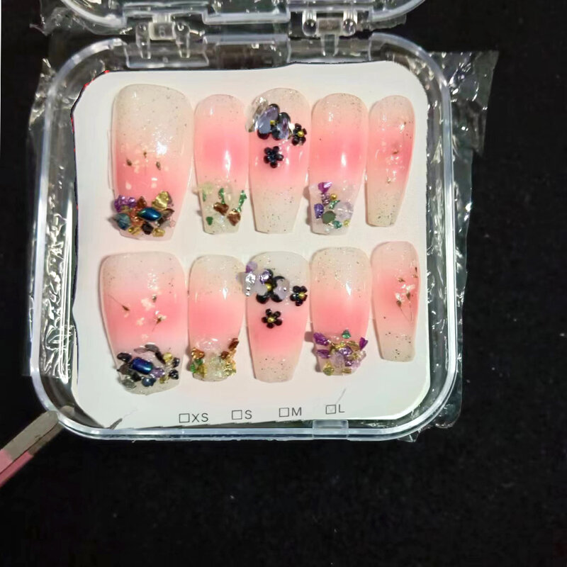 Коробочки для нанесения на ногти среднего размера, разноцветные полимерные черные цветки сливы, искусственные ногти с дизайном, повседневные случаи, такие как «сделай сам»