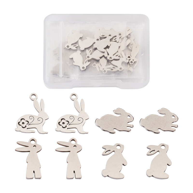 32Pcs Cute Rabbit Metal Charms 304 Stainless Steel Bunny Pendants Easter For Necklace Bracelet Earrings Jewelry Making Supplies