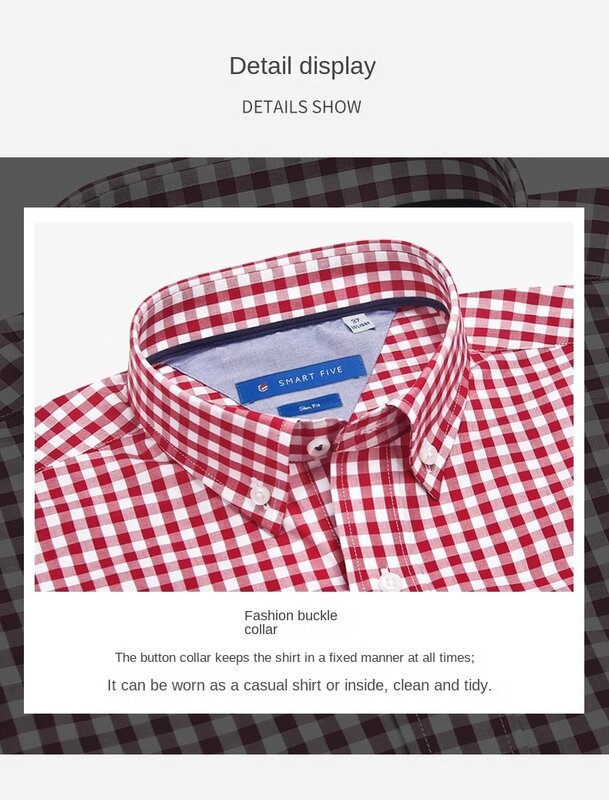 Camisa a cuadros para Hombre, Camisa informal de negocios, de manga corta, ajustada, 100% algodón, con botones, color rojo y azul, para verano