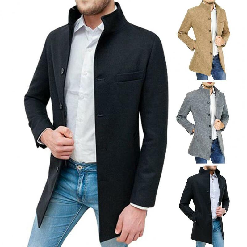 Casaco esportivo casual masculino com gola de suporte, roupa diária, bolso quente, monocromático, moda esportiva, outono, inverno