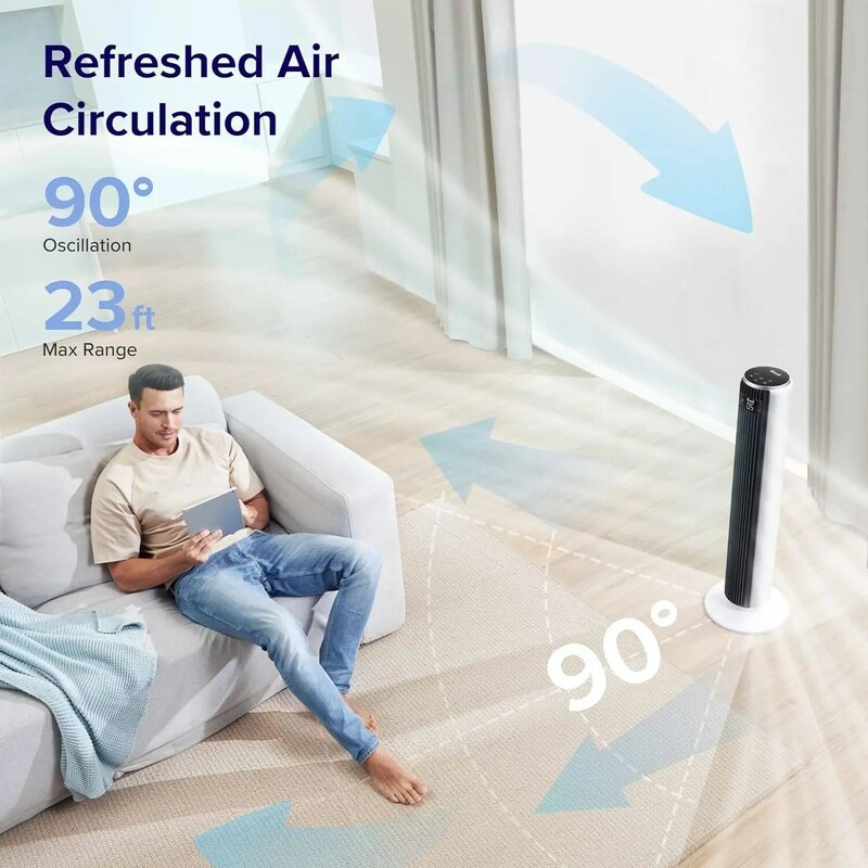 LEVOIT Tower Fan for Bedroom, 25ft/s Standing Fans that Blow Cold Air for Home, Floor Fan 90° Oscillating for Indoors 28dB Quiet
