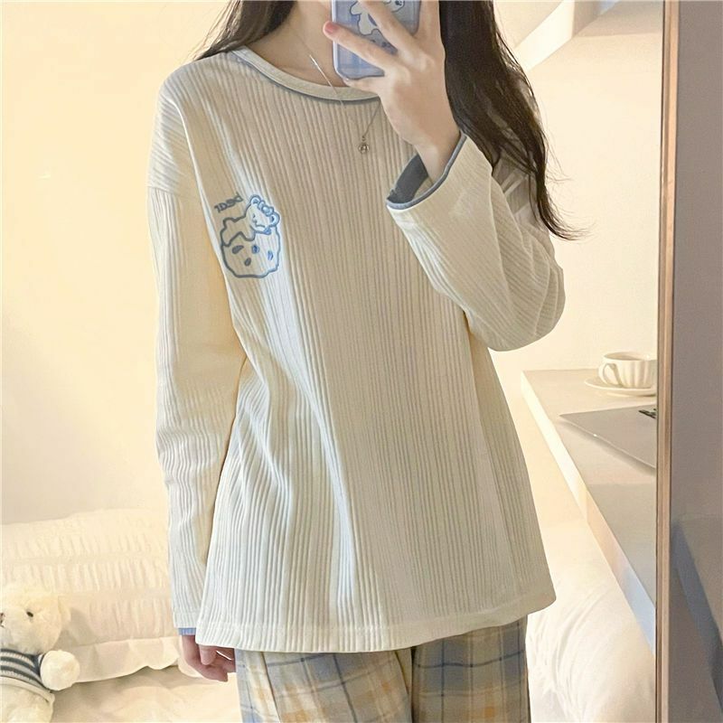Autumn Winter New Korean Kawaii Pajama Set for Women Pajamas Cotton Long Sleeve Big Pijamas Fashion Sleepwear