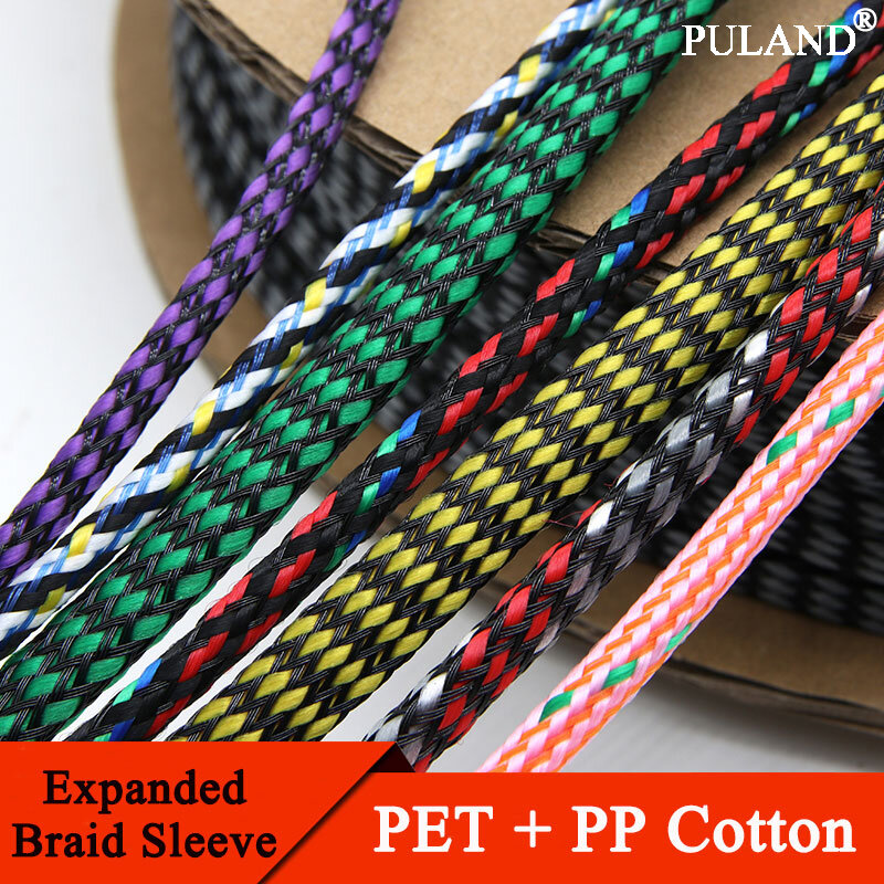 4 8 12mm Expanded Braid Sleeve PP Cotton Mixed PET Yarn Soft Wire Wrap Insulated Cable Protection Line Harness Sheath