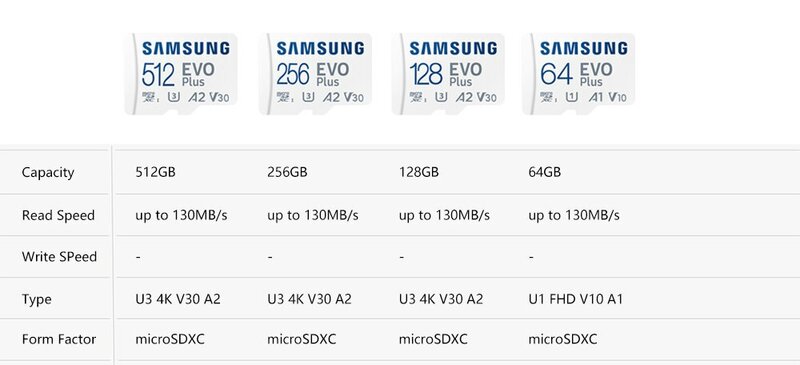 SAMSUNG-tarjeta Micro SD EVO Plus, 128GB, 64GB, 512GB, 256GB, U1, U3, 4K, Flash, TF