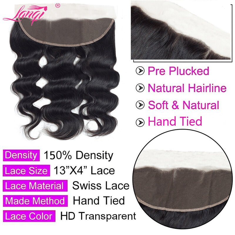 Onda do corpo Pacotes de cabelo humano com fechamento, Brazilian Remy Hair Weave, 3 ou 4 Pacotes com Frontal, Cor natural, extensões de cabelo