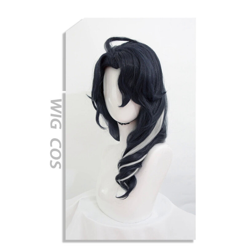 Game Genshin Impact Fatui Pant Regregor Cosplay Wig Pant 50cm Long Heat Resistant Synthetic Dark Blue Curly Hair