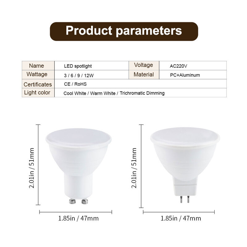 1-10pcs GU10 MR16 Spotlight 3W 6W 9W 12W AC220VLed Bulb Beam Angle 24 120 Degree Energy Saving indoor Light Bulb for Table Lam