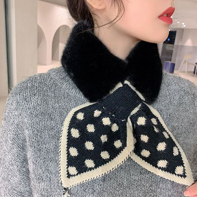 Women Knitted Faux Rabbit Fur Shawl Cross Scarf Collar Winter Collars and Scarves Neck Cover Luxury Neck Warmer Scarf Collar