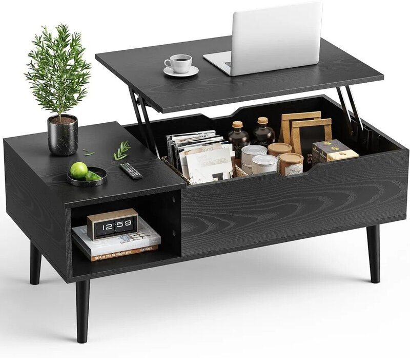 Meja kopi pengangkat Modern furnitur kayu dengan rak penyimpanan dan kompartemen tersembunyi untuk ruang tamu kantor