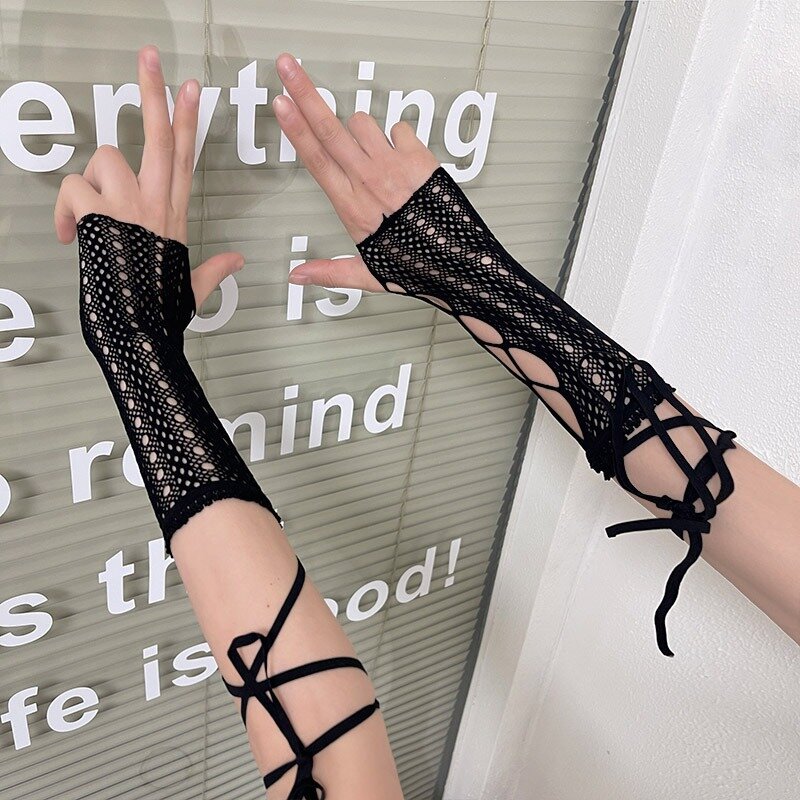 Женские летние ацетатные перчатки Y2K с защитой от солнечных ожогов, ацетатные перчатки с длинными ремешками для косплея Лолиты, Аксессуары для платья