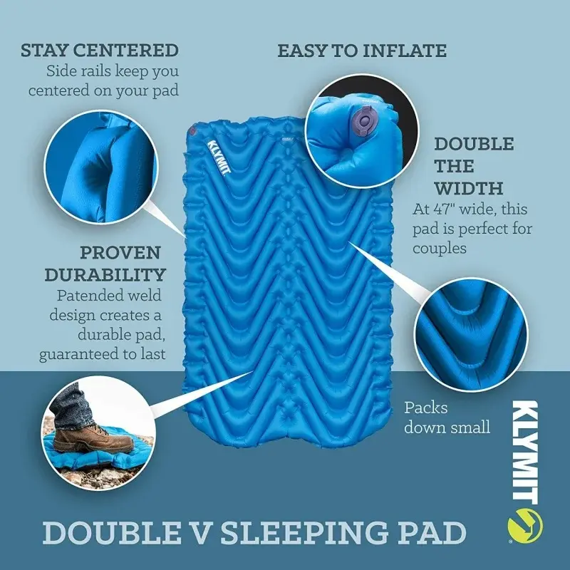 Klymit Insulated Double V Sleeping Pad, Lightweight Lofted Camping Air Mattress for Tents and Cars with Body Mapping Tech Blue-2
