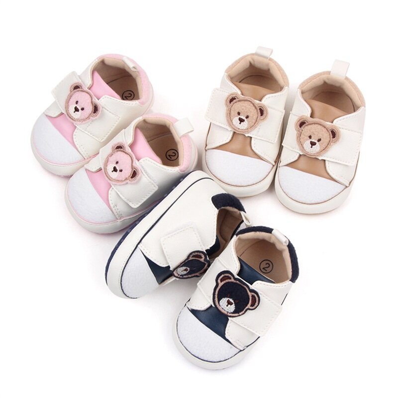 VISgogo 귀여운 만화 곰 머리 패턴 아기 신발, 미끄럼 방지 신발, 사랑스러운 아기 첫 워커, 가정 및 야외용