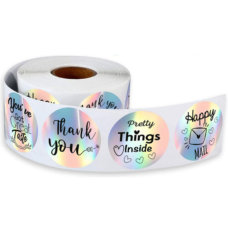 Яркие наклейки в виде цветов, серебристые ярлыки «сделай сам», круглые наклейки «Спасибо за заказ», «Веселая почта», 50-500 шт.