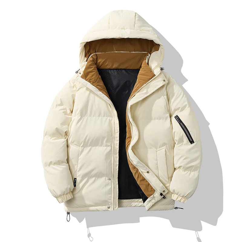 남성용 하라주쿠 하이 퀄리티 후드 파카, 캐주얼 따뜻한 두꺼운 재킷, 오버사이즈 패션, 단색, 겨울
