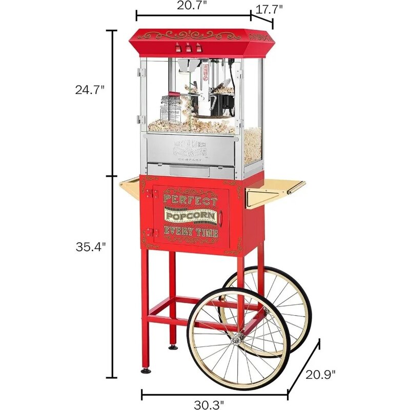 Great Northern Popcorn Machine, Máquina de pipoca perfeita com carrinho, Vermelho, 5995, 10 oz, Novo