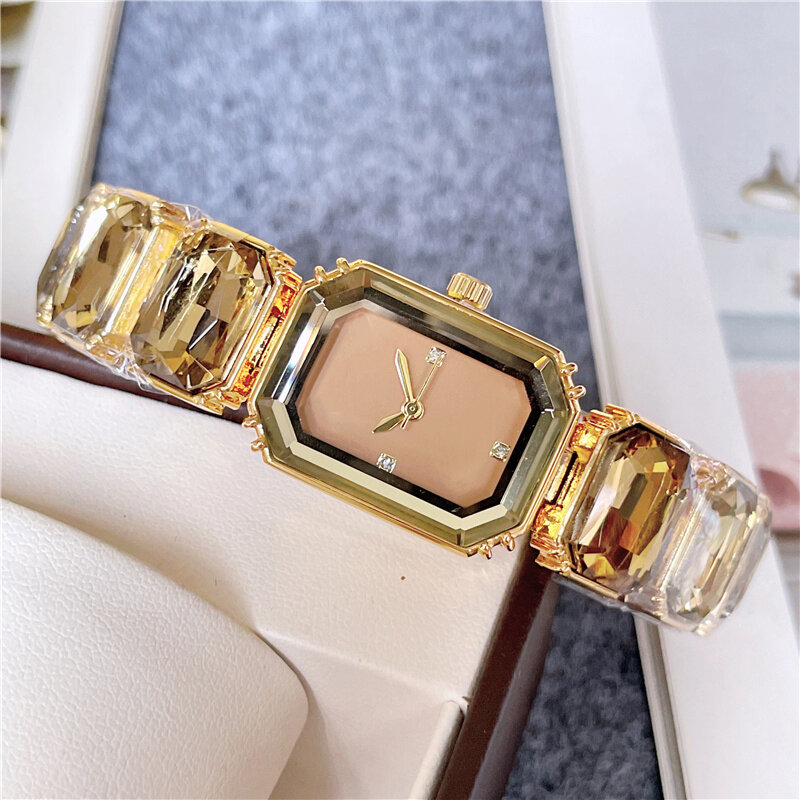 Модные брендовые наручные часы для женщин и девушек, красивые прямоугольные цветные драгоценные камни, дизайн, стальной металлический ремешок, часы S72