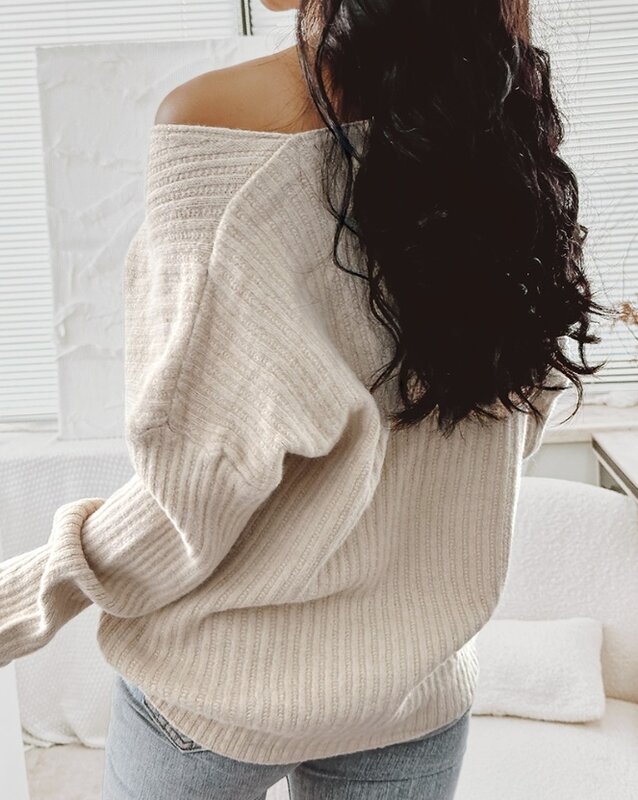 Suéter de punto de manga larga con cuello en V para mujer, ropa informal, jerséis de moda para mujer, temperamento para viajes, nuevo, otoño