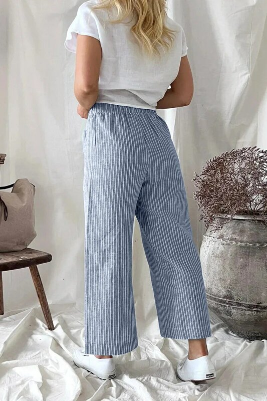 Pantalones rectos de cáñamo de algodón para mujer, pantalón holgado informal, a la moda, novedad para las cuatro estaciones