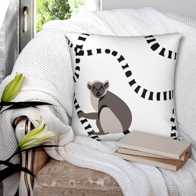 Lemur-funda de almohada cuadrada de poliéster, lino, terciopelo, decoración con cremallera, cojín para sofá, 45x45