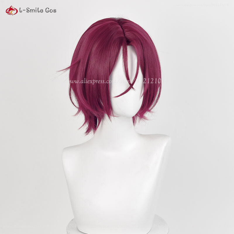 Wig Cosplay Anime Rin Matsuoka, Wig kulit kepala gelap mawar merah 33cm Wig pendek tahan panas rambut sintetis Halloween uniseks + topi Wig