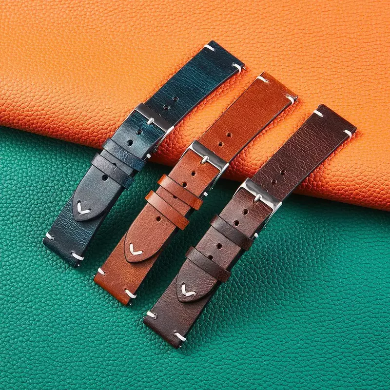 Vintage Oil Wax Discolored Cowhide Watchband Quick-release Ultra-thin Genuine Leather Strap 18mm 20mm 22mm