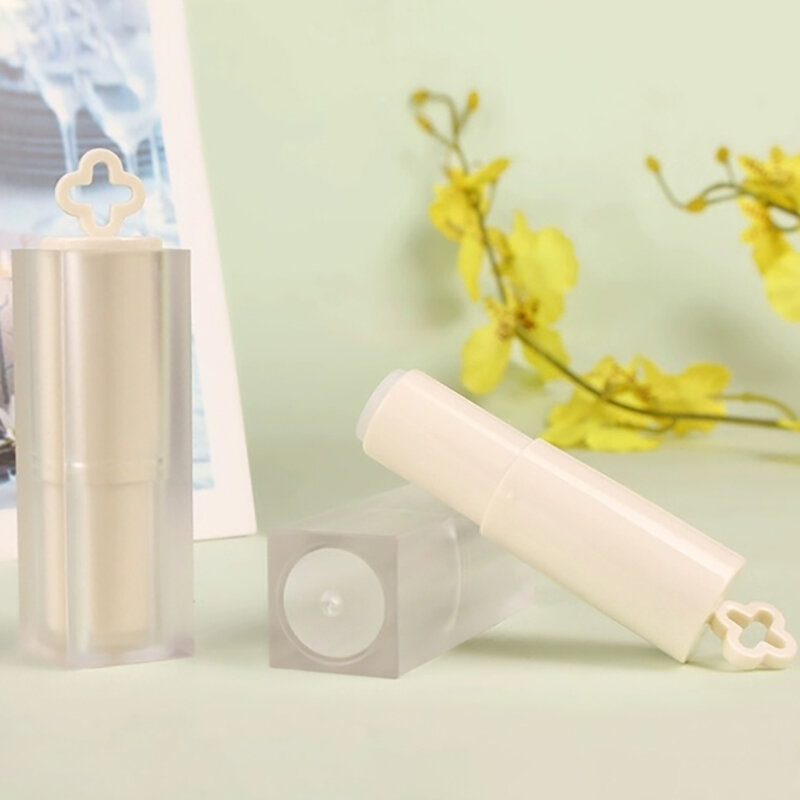 Tubos de lápiz labial vacíos, tubo de lápiz labial vacío, hebilla cuadrada, cubierta transparente esmerilada, tubo interior blanco desnudo