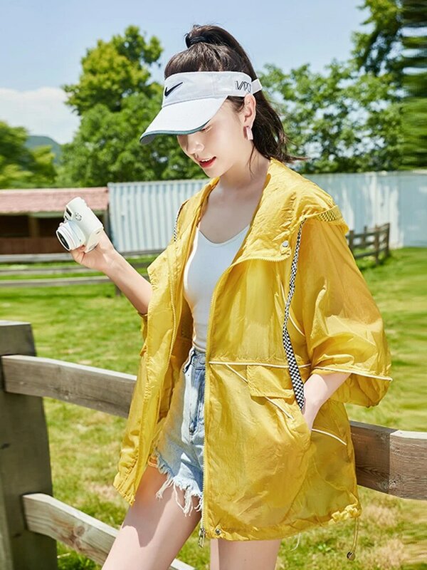 BZVW Women Casual Sunscreen Coats Hooded Long Sleeves Solid Color Lightweight Breathable Tops 2024 Summer New Clothing 25Z4132