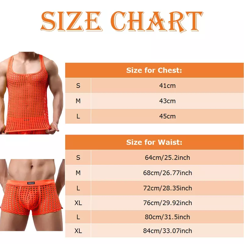 YUFEIDA Men's Sexy Sheer Mesh Tank Tops Boxer Shorts Men See-through Fishnet Gym Fitness Vest Gay Male Muscle Tanks Tops Boxers