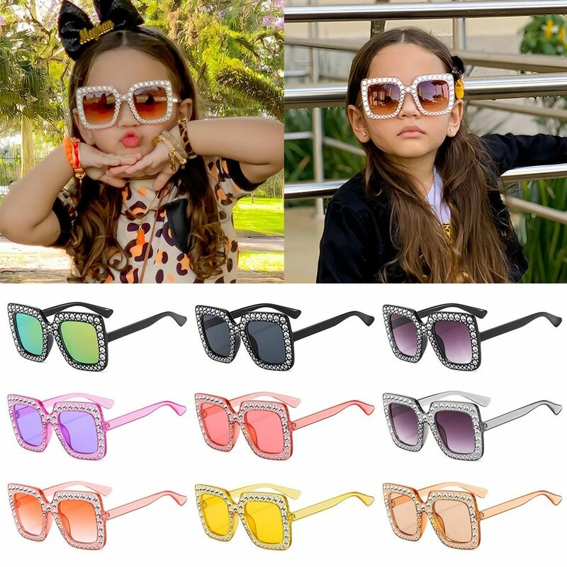 子供のための輝くクリスタルサングラス、レトロなラインストーン、子供のためのダイヤモンド眼鏡、ビーチ、旅行、パーティーのための正方形のサングラス