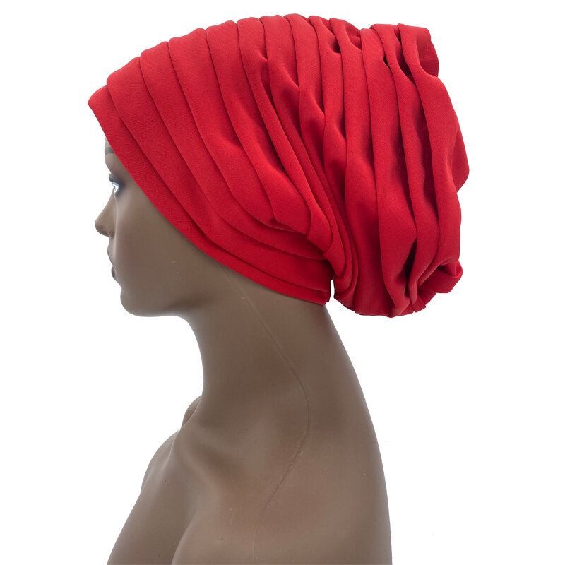 2022 Nieuwe Candy Kleur Geplooide Tulband Cap Voor Vrouwen Candy Dames Hoofd Wraps Moslim Hijab Mutsen Fashion Hoofddeksels