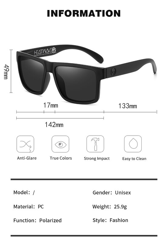 Óculos de sol quadrados para homens e mulheres, alta qualidade, luxo, marca Heatwave, novo, óculos, UV400, 2023