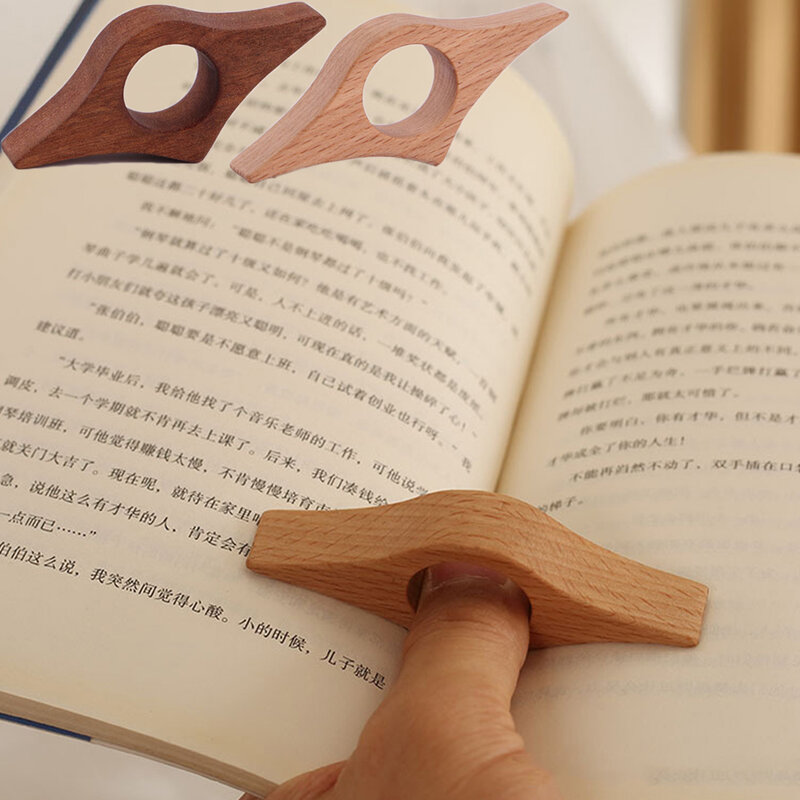 Marcapáginas de pulgar de madera, soporte de libro de pulgar de lectura de una mano, herramientas de lectura rápidas para estudiantes, soportes de página de anillo portátiles para adultos y niños