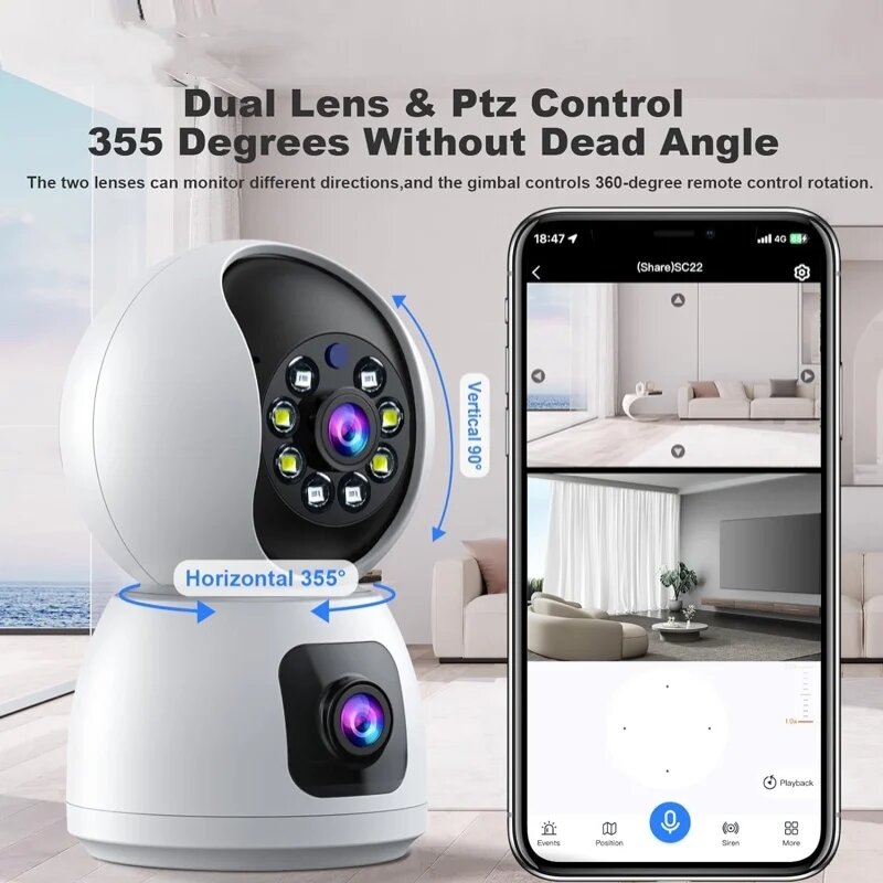 Dual Lens Wifi Indoor Sicherheits überwachungs kamera 2mp für Home Pet Monitor Motion Tracking 2k Nachtsicht 2-Wege-Audio-Recorder