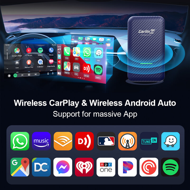 Carlinkit – adaptateur sans fil 4.0 CarPlay Android Auto, 2 en 1, WiFi, BT, pour Vw, Kia, Audi, Mercedes, Nissan, Toyota, Skoda, Mazda