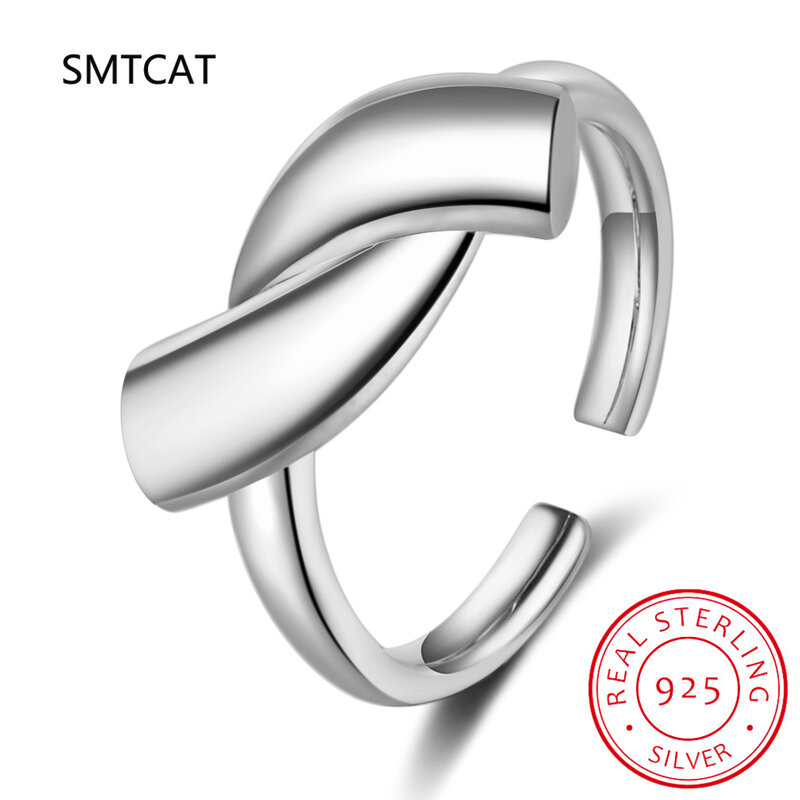 Smooth Twisted Trendy Ring 925 Sterling Silver Adjustable Simple Finger Rings For Women Female Jewelry Birthday Gift