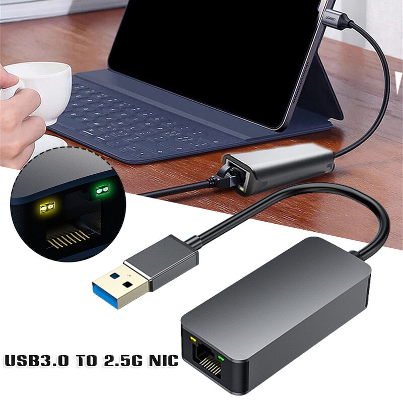 อะแดปเตอร์อีเธอร์เน็ต USB 3.0 To 2.5G RJ45ภายนอกการ์ดเครือข่าย2500M 73มม.ยาวสายเคเบิล Plug & เล่นกับไฟ LED