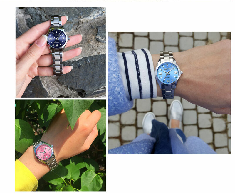 Chenxi นาฬิกาข้อมือผู้หญิงหน้าปัดสีชมพู, นาฬิกาควอตซ์นาฬิกาสแตนเลส
