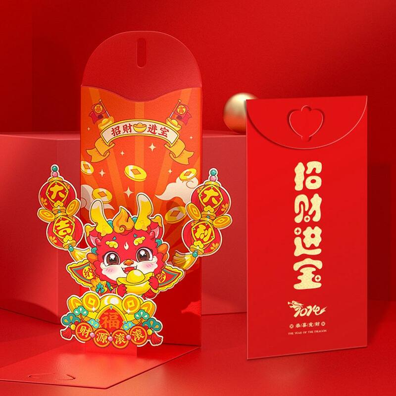 Красные конверты на китайский новый год 2024, карманы с мультяшным драконом, весенние пакеты, свадебные деньги, Счастливый Фестиваль, год Hongbao C2F0