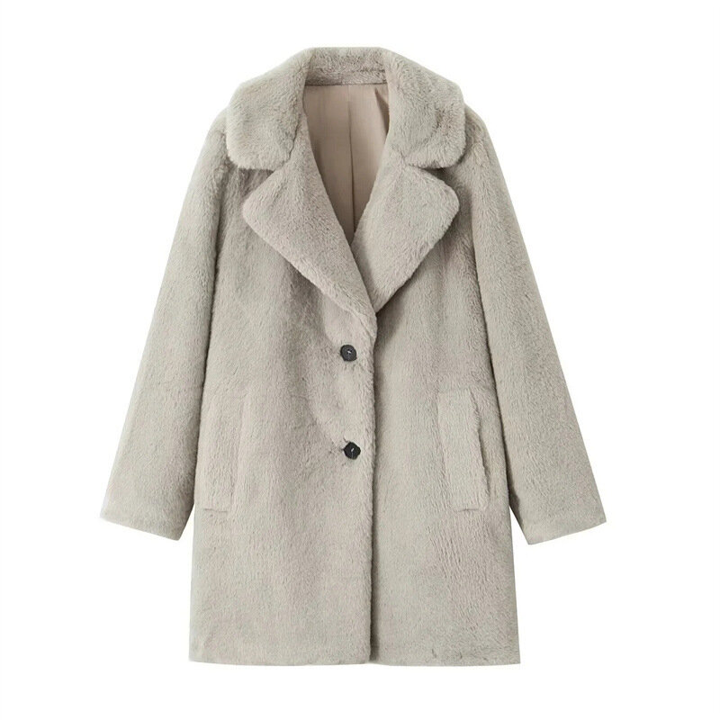 Blazer formal de lã de cordeiro feminino, terno feminino elegante, casaco de botão único, desgaste quente do trabalho de inverno, jaqueta senhora do escritório