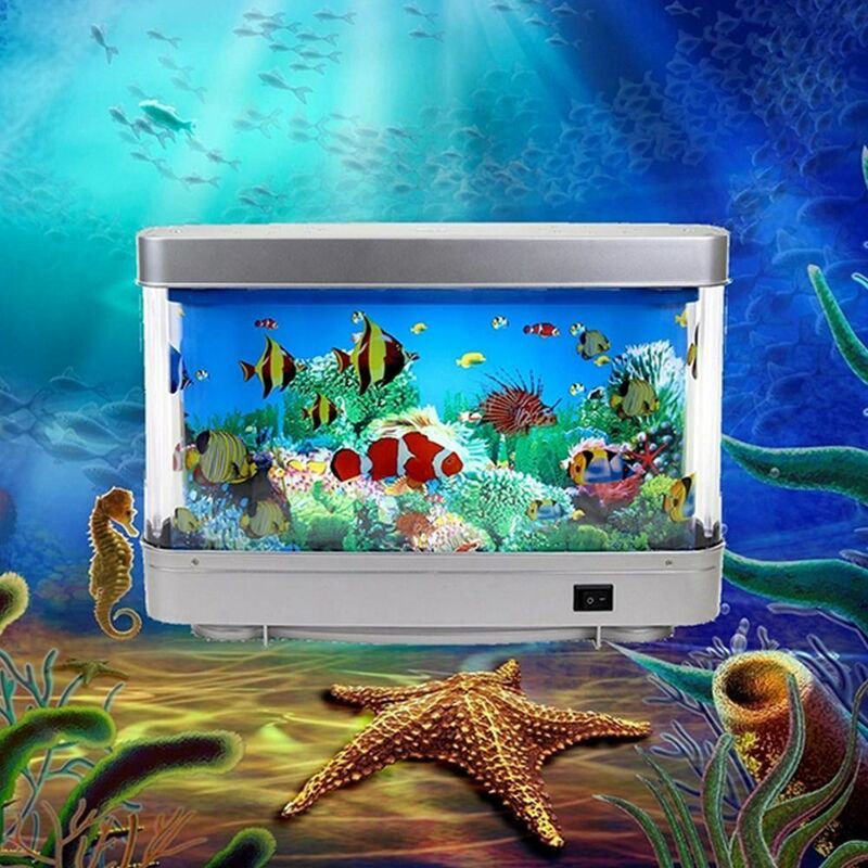 Lámpara de peces ornamentales de simulación dinámica de océano Virtual, Linda luz nocturna decorativa de acuario impermeable con interruptor de plástico