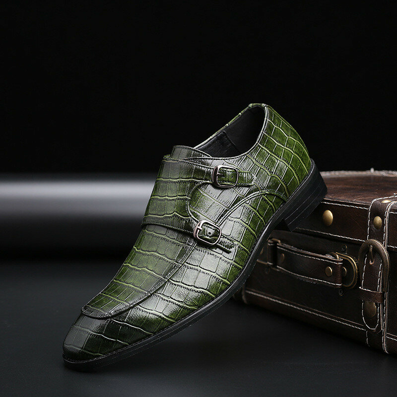 Sepatu pantofel bisnis pria, Kasut datar pola buaya ujung lancip Oxford untuk pesta pernikahan