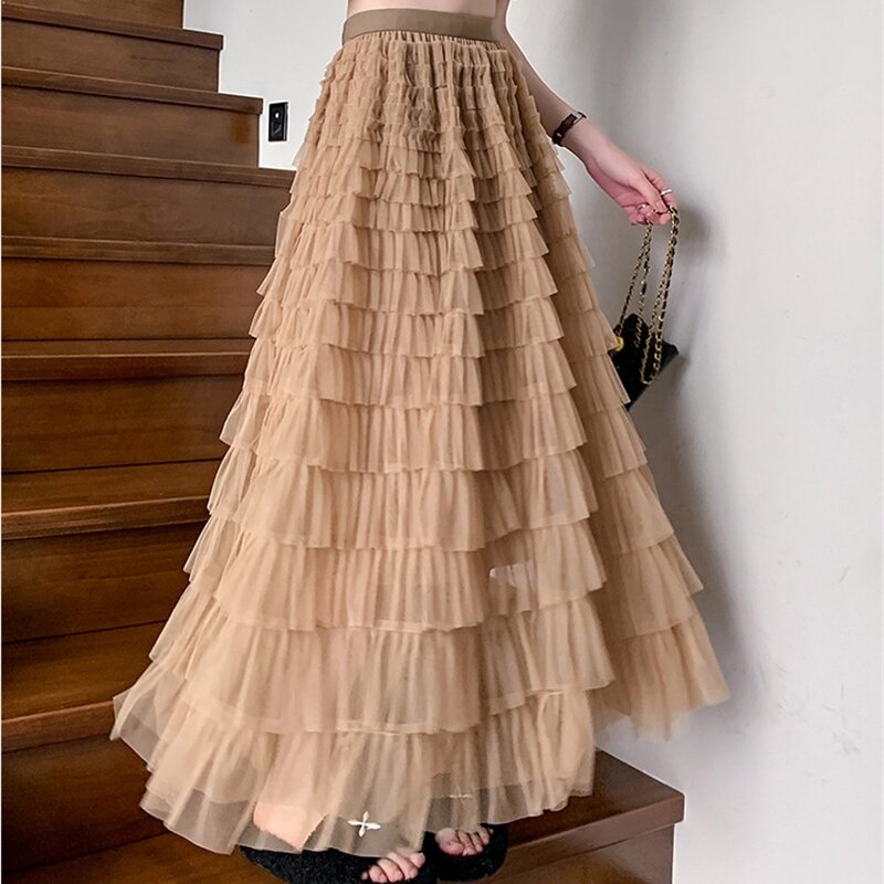 Сетчатая шифоновая юбка весна-осень 2024 женское модное платье макси средней длины для выпускного вечера шикарная вечерняя миди-юбка из ткани