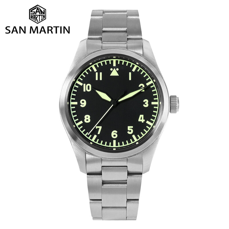 Мужские часы в стиле милитари San Martin, 39 мм, автоматические механические часы NH35 YN55A, 20 бар, водонепроницаемые, светящиеся